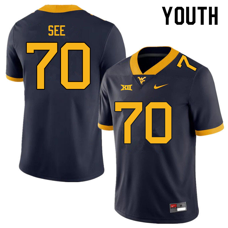 NCAA Youth Shawn See West Virginia Mountaineers Navy #70 Nike Stitched Football College Authentic Jersey AU23G81RS